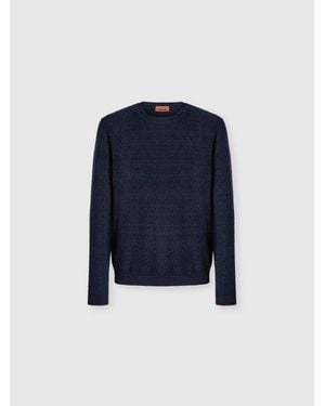 Missoni Pull Ras-Du-Cou En Laine Et Coton À Motif Zigzag Ton Sur Ton, Homme, Taille - Bleu