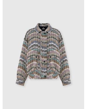 Missoni Oversized Chevron Knit Bomber With Sequins - White