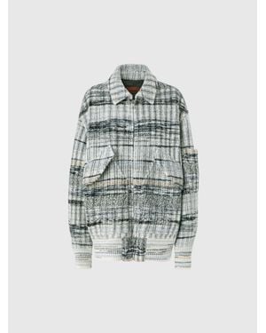 Missoni Oversized Wool-Blend Check Bomber - Blue