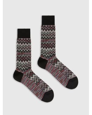 Missoni Chaussettes Courtes En Coton 100% Avec Motif Zig-Zag Rayé. Homme, Taille - Bleu