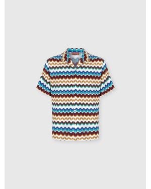 Missoni Viscose Bowling Shirt With Greek Key Print - Blue