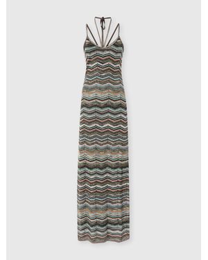 Missoni Long Chevron Knit Dress With Braided Straps - White