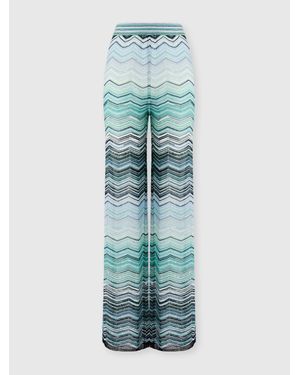 Missoni Wide Chevron Lamé Viscose Trousers With Sequins - Blue