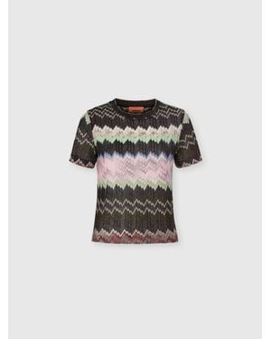 Missoni Viscose Lamé Crewneck T-Shirt With Ribbed Collar - Black