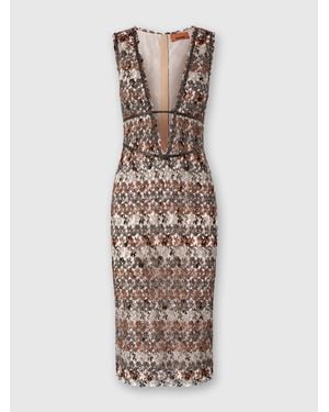 Missoni Midi Dress With V-Neck And Embroidered Lace - Natural
