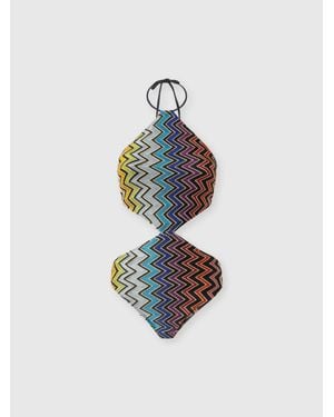Missoni Geometric One-Piece Swimsuit With Neck Tie - White