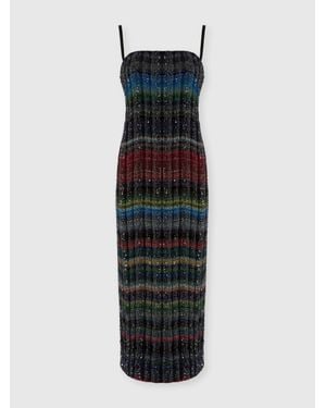 Missoni Long Strapless Dress With Wave Check Pattern - Blue