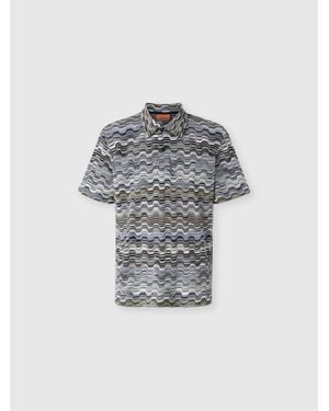 Missoni Cotton Polo Shirt With Raschel Knit And Greek Motif - Grey