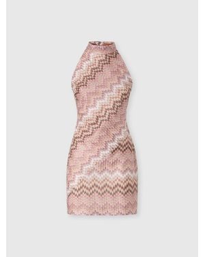 Missoni Minikleid Aus Viskose Mit Neckholder, Damen, Rosa & Mehrfarbig, Größe - Pink