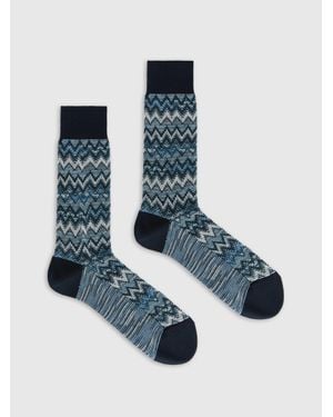 Missoni Calzini Medi Misto Cotone Zig Zag E Linee, Uomo, Taglia - Blu