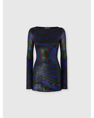 Missoni Minikleid Mit Langen Ärmeln Und Flammenmuster, Damen, Grün & Violett, Größe - Blau