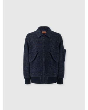 Missoni Cashmere And Viscose Bomber Jacket With Pockets - Blue