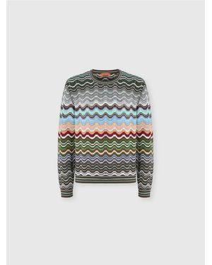 Missoni Pull Ras-Du-Cou En Coton Et Viscose Chevron Avec Motif Grec, Homme, Taille - Multicolore