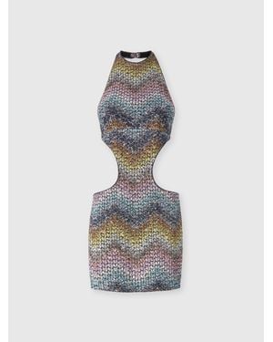 Missoni Sleeveless Mini Dress With Zigzag Texture - Blue