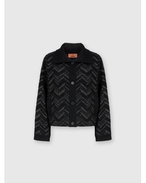 Missoni Bouclé Knit Jacket With Lamé Chevron, & Multicoloured - Black