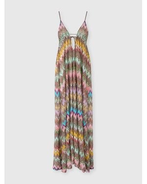 Missoni Langes Strandkleid Aus Lamé-Viskose Mit Großem Zickzackmuster Und Dünnen Trägern, Damen, Schwarz & Mehrfarbig, Größe - Weiß