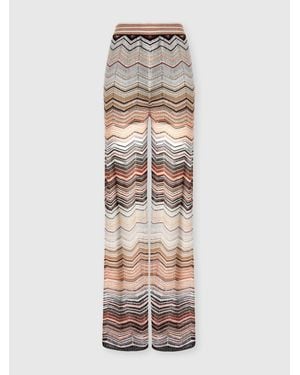 Missoni Wide Chevron Lamé Viscose Trousers With Sequins - Blue