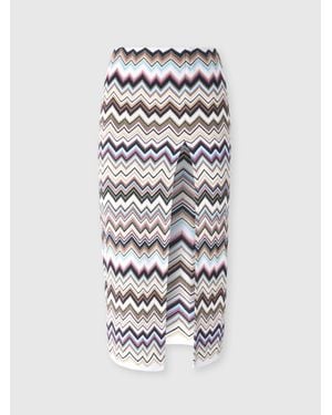 Missoni Zig Zag Viscose And Wool Midi Skirt With Slit - White