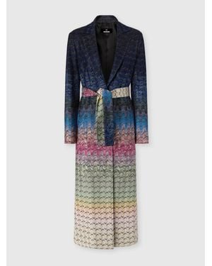 Missoni Viscose Lamé Duster Coat With Belt - Blue
