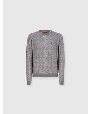 Missoni Crew-Neck Cashmere Pullover With Zigzag Pattern - Grey
