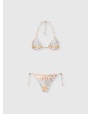 Missoni Triangle Bikini With Zigzag Pattern And Adjustable Ties - White