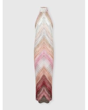 Missoni Long Halter-Neck Dress With Staggered Zigzag Pattern - White