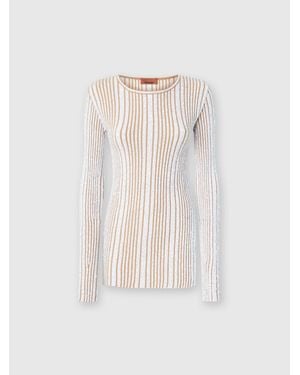 Missoni Maglia A Costine Con Paillettes E Maniche Lunghe, Donna, Bianco & Taglia