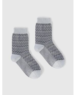 Missoni Short Lamé Knit Socks With Zigzag Pattern - Purple