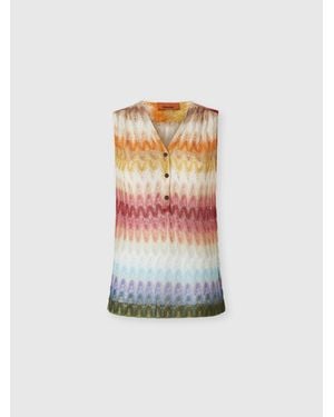 Missoni Sleeveless Viscose Lamé Blouse With Lace Motif - White