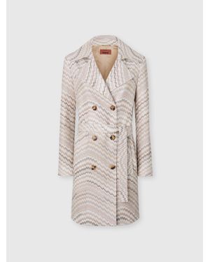 Missoni Double-Breasted Trench Coat With Wavy Zigzag Pattern - White