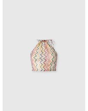Missoni Top With Halterneck Neckline And Irregular Zig Zag Motif - White