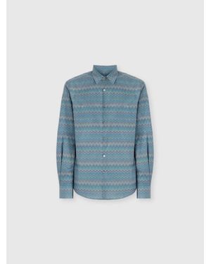 Missoni Poplin Cotton Shirt With Zigzag Pattern - Blue