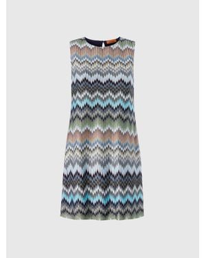 Missoni Mini-Robe Sans Manches En Viscose À Motif Chevron, Femme, Taille - Bleu