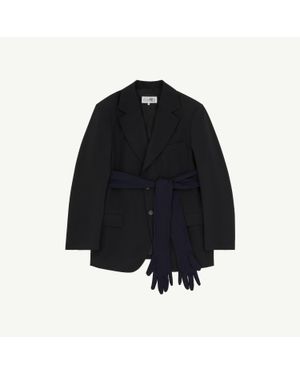 MM6 by Maison Margiela Wool-Blend Blazer With Gloves - Black