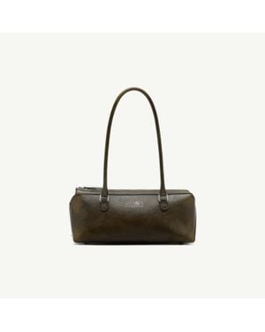 MM6 by Maison Margiela Bauletto Shoulder Bag Medium Crackled Leather - Black