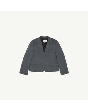 MM6 by Maison Margiela Cropped Wool Blend Blazer - Blue