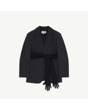 MM6 by Maison Margiela Wool-Blend Blazer With Gloves - Blue