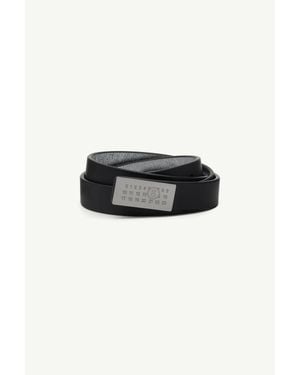 MM6 by Maison Margiela Slim Numeric Buckle Leather Belt - Black