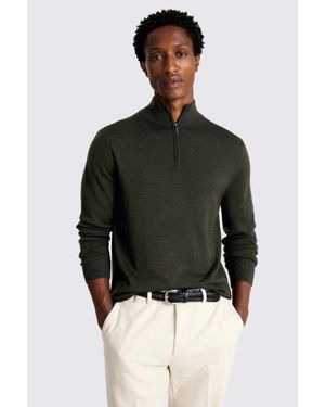 Moss Khaki Merino Zip-Neck Jumper - Black