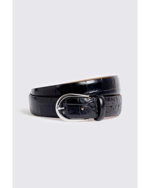 Moss Italian Leather Croc Belt - Black