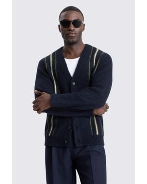 Moss Stripe Wool Cardigan - Blue