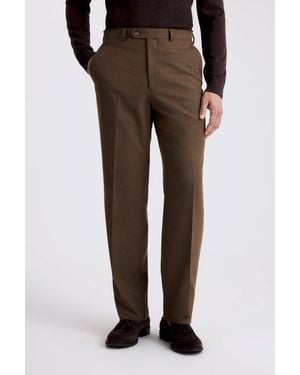 Moss Relaxed Fit Chestnut Flannel Trousers - Brown