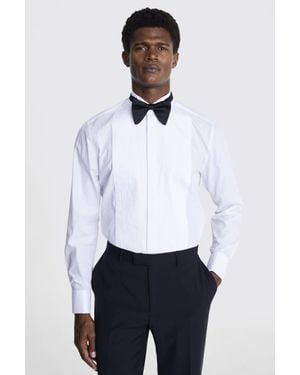 Moss Tailored Fit Wing Collar Pleated Dress Shirt - Blue