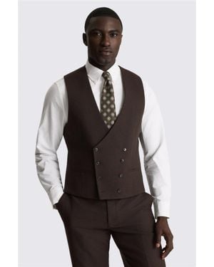 Moss Tailored Fit Dark Tweed Waistcoat - Brown