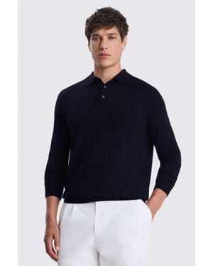 Moss Merino Long-Sleeve Polo Shirt - Black