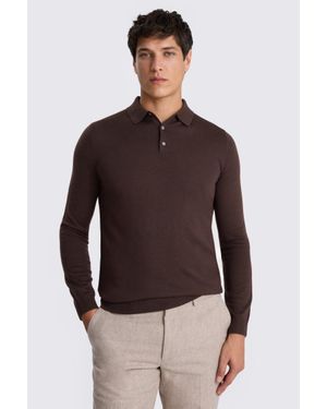 Moss Dark Plum Merino-Blend Polo Shirt - Brown