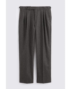 Moss Charcoal Flannel Pleated Trousers - Grey