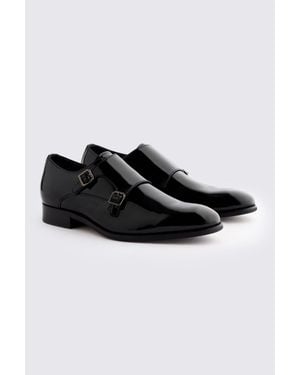 John White Haydon Patent Double Monk Shoes - Black