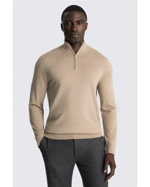 Moss Camel Merino Zip-Neck Jumper - Natural