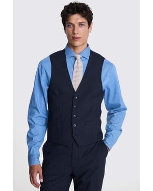 French Connection Slim Fit Mini Check Waistcoat - Blue